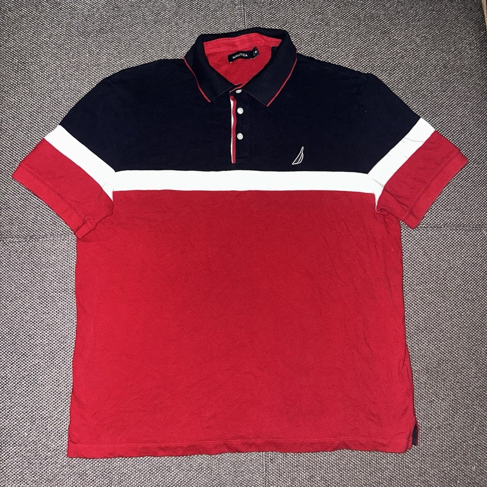 Nautica Men's Short Sleeve Colorblock Polo Shirt Size XXL Red/Navy/White Cotton